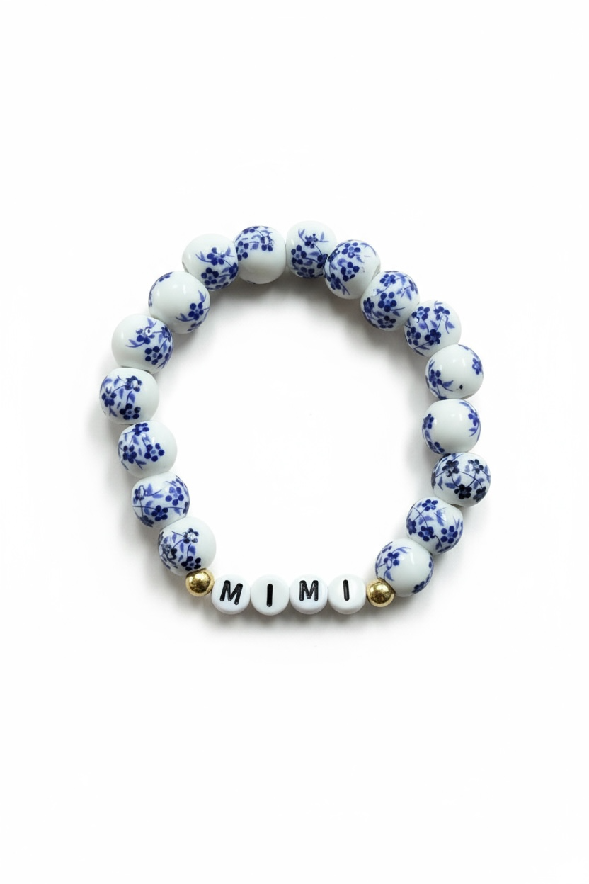 Blue & White Porcelain Ceramic Bead Stretch Bracelet