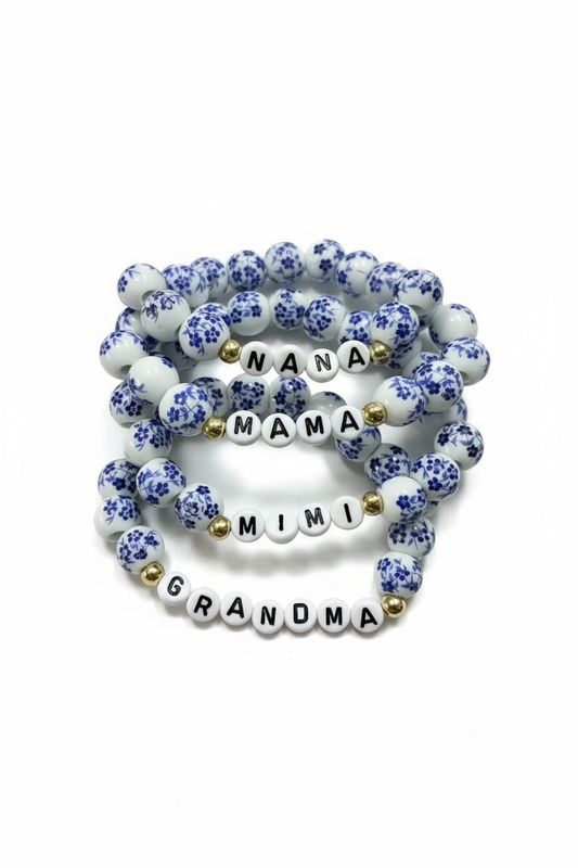 Blue & White Porcelain Ceramic Bead Stretch Bracelet