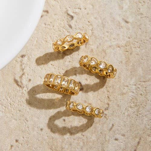 Gold Rhinestone Multi-Shape Eternity Stack Rings | 40R142: HEART
