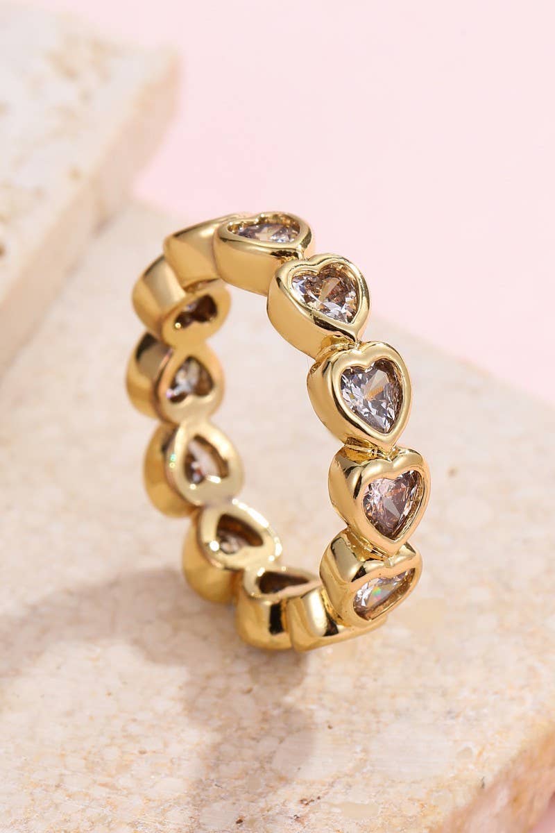 Gold Rhinestone Multi-Shape Eternity Stack Rings | 40R142: HEART