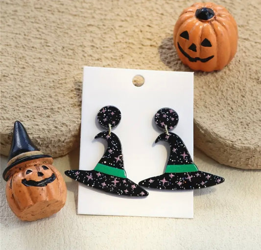 Witch Hat Acrylic Drop Earrings