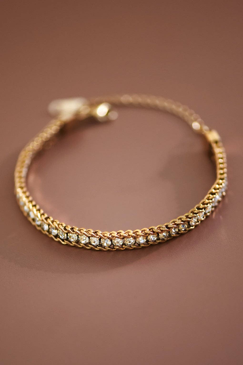 18K Gold PVD Plated Stainless Steel Crystal Chain Bracelet - 7646: S0OX3T7646