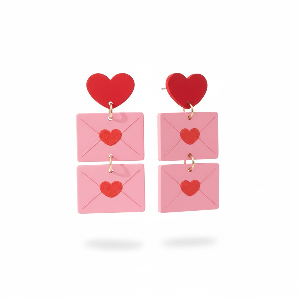 Pink + Red Envelope Heart Drop Earrings
