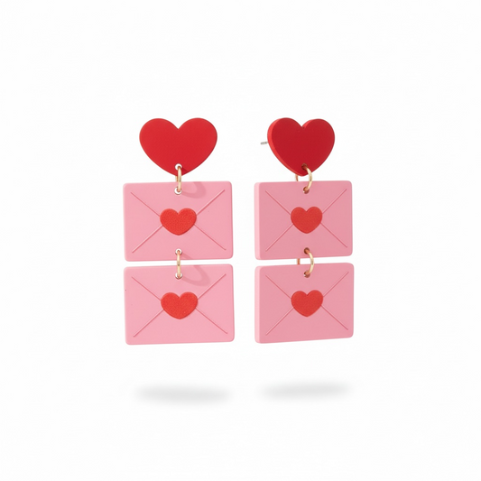 Pink + Red Envelope Heart Drop Earrings