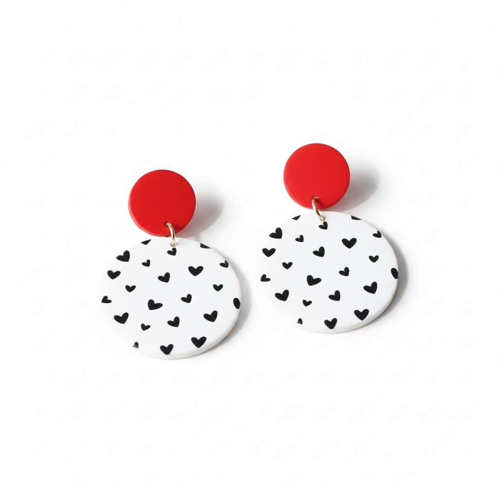 Circle Clay Dainty Hearts Drop Earrings