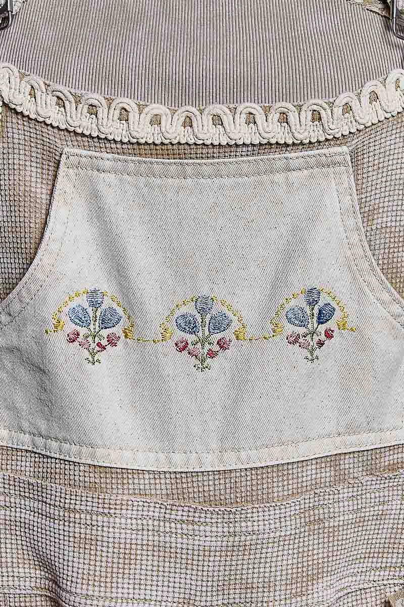 Vintage Embroidered Patchwork Lace Trim Utility Jumpsuit