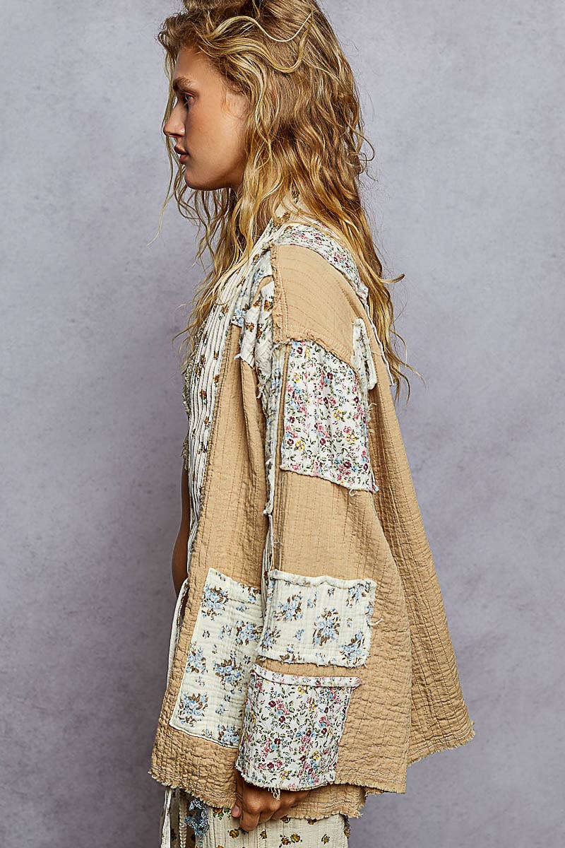 Double Gauze Patch Kimono Cardigan