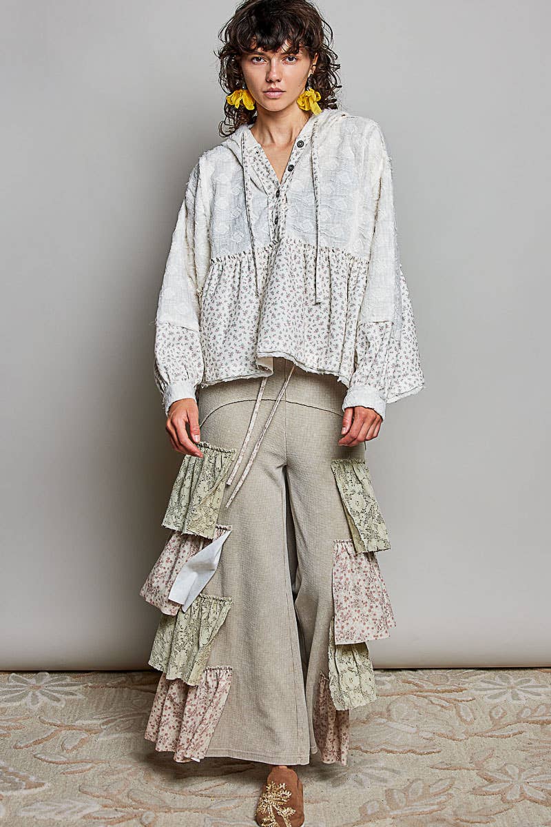 Lace Balloon Sleeve Ruffle Hoodie