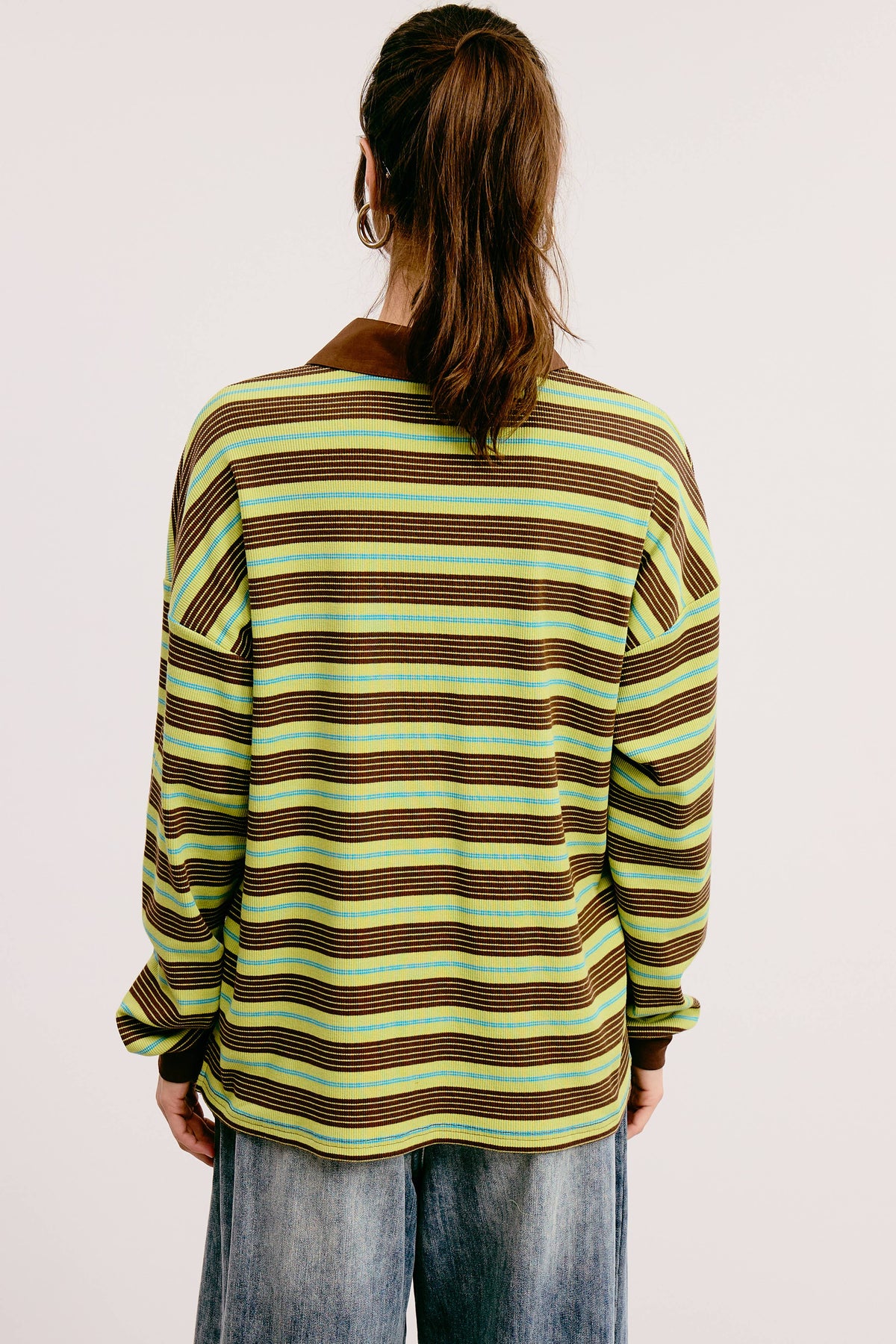 Stripe Oversized Long Sleeve Polo/ LAUREL