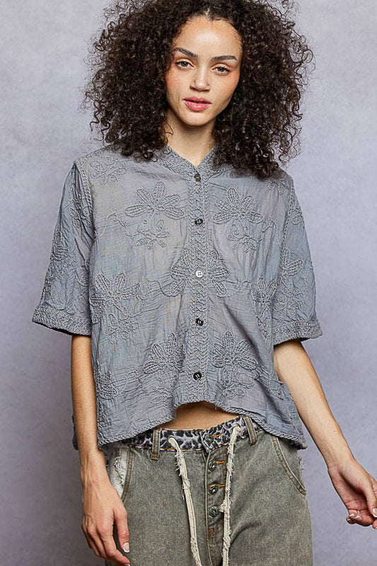 Floral Embroidered Crochet Hooded Top