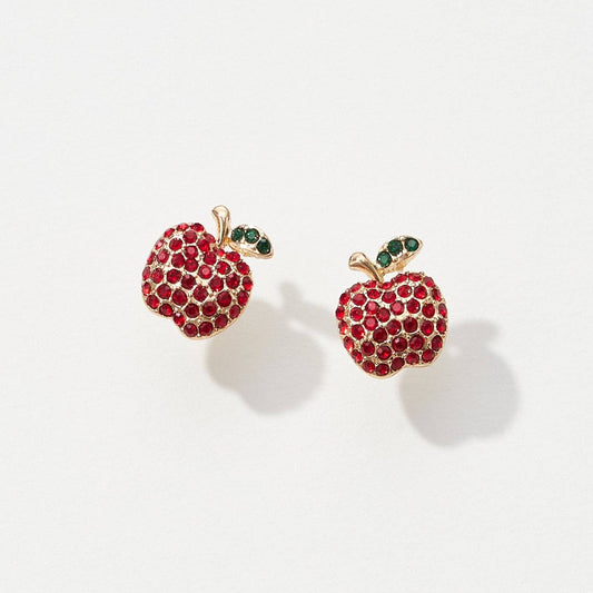 Pave Apple Post Earrings for Teacher's Day: Red