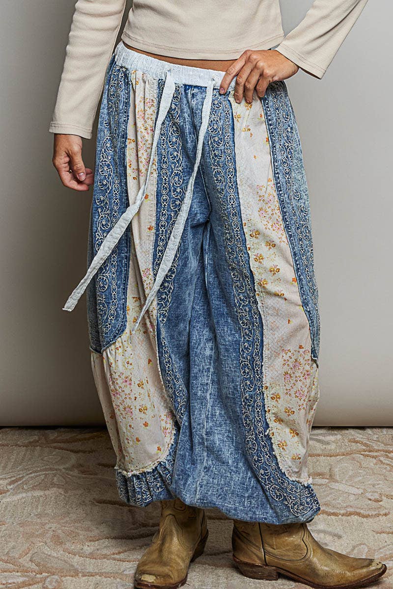 Patchwork Embroidered French Terry Jogger Pants
