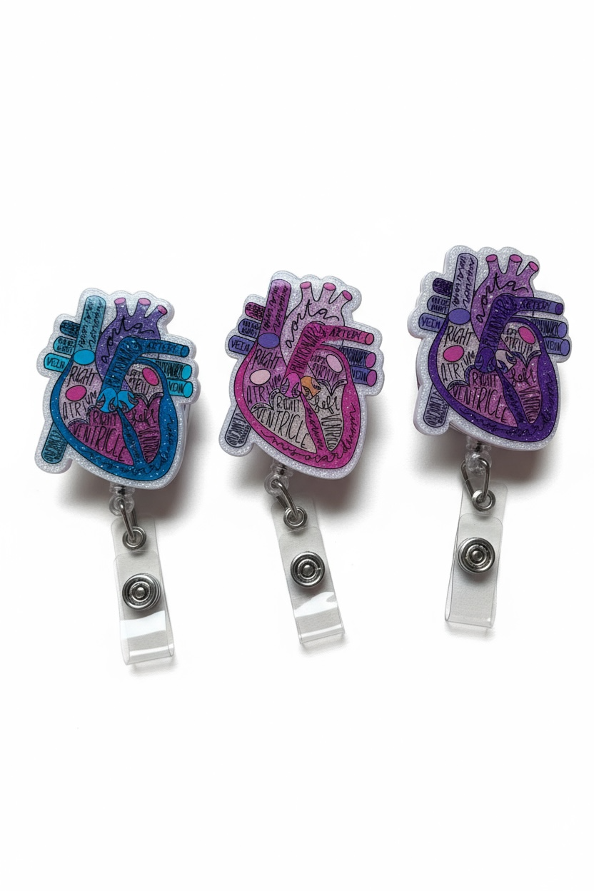 Glitter Heart Diagram Acrylic Badge Reel