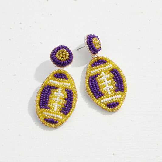 Purple + Gold Football Beaded Earrings