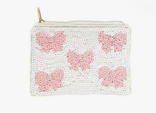 Pink Pearl Bow Beaded Coin Purse