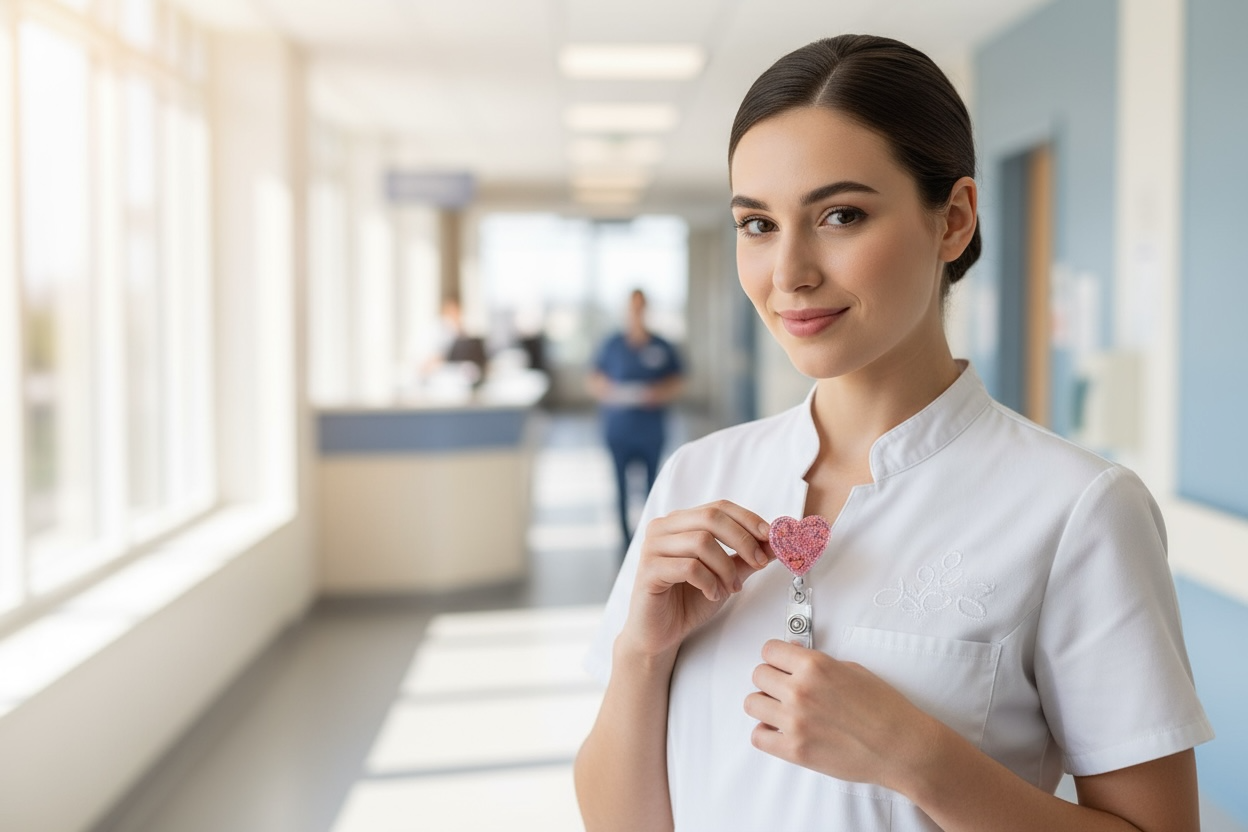 Pink Glitter Heart Badge Reel