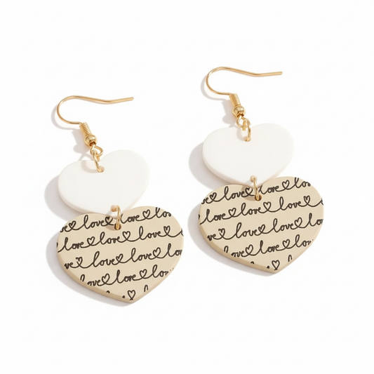 Love Script Dual Tone Drop Earrings
