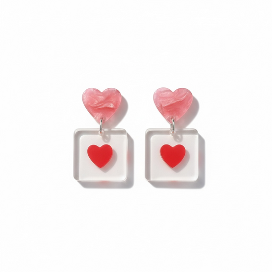 Heart Cube Drop Earrings