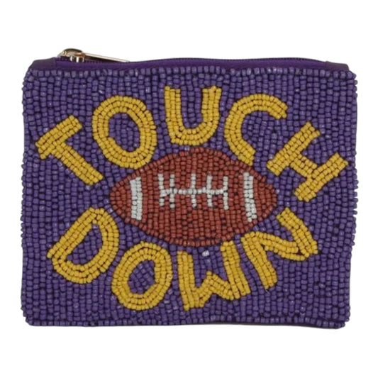 Purple + Gold Touchdown Beaded Coin Purse/Pouch
