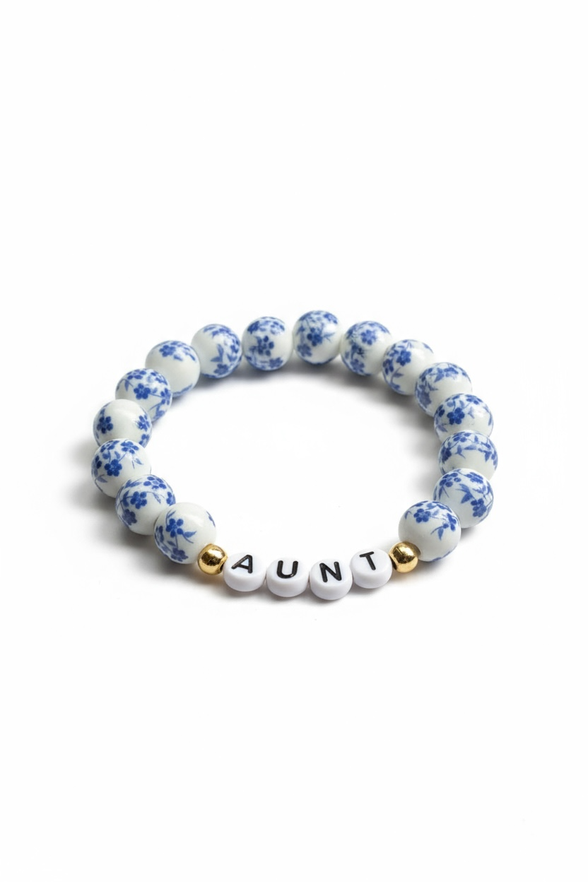 Blue & White Porcelain Ceramic Bead Stretch Bracelet