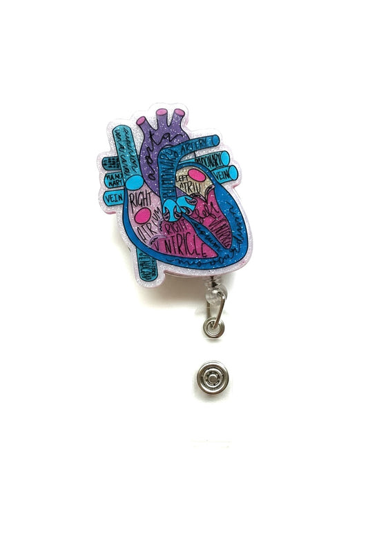 Glitter Heart Diagram Acrylic Badge Reel