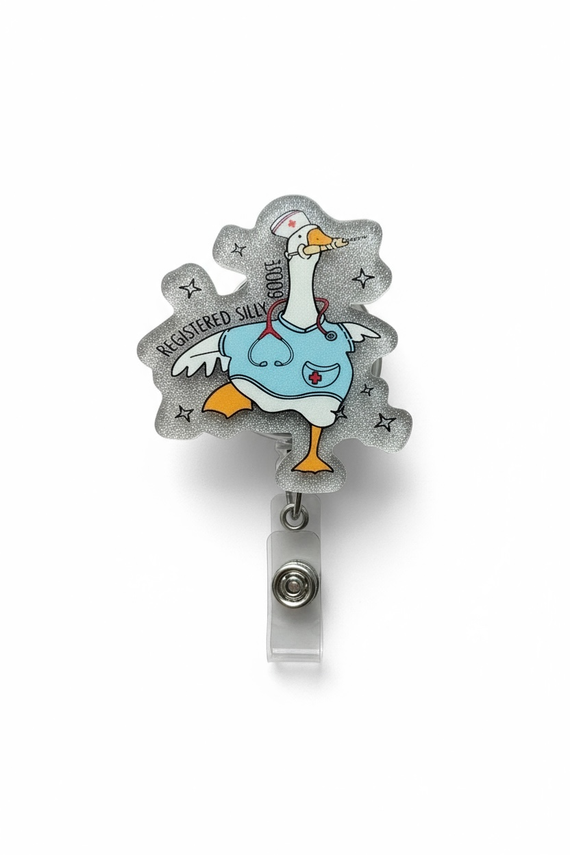 Registered Silly Goose Glitter Acrylic Badge Reel