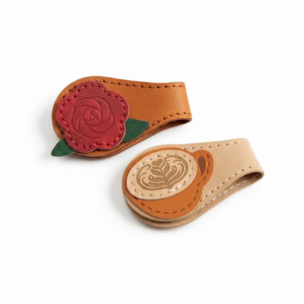 Faux Leather Magnetic Bookmark - Vintage Rose