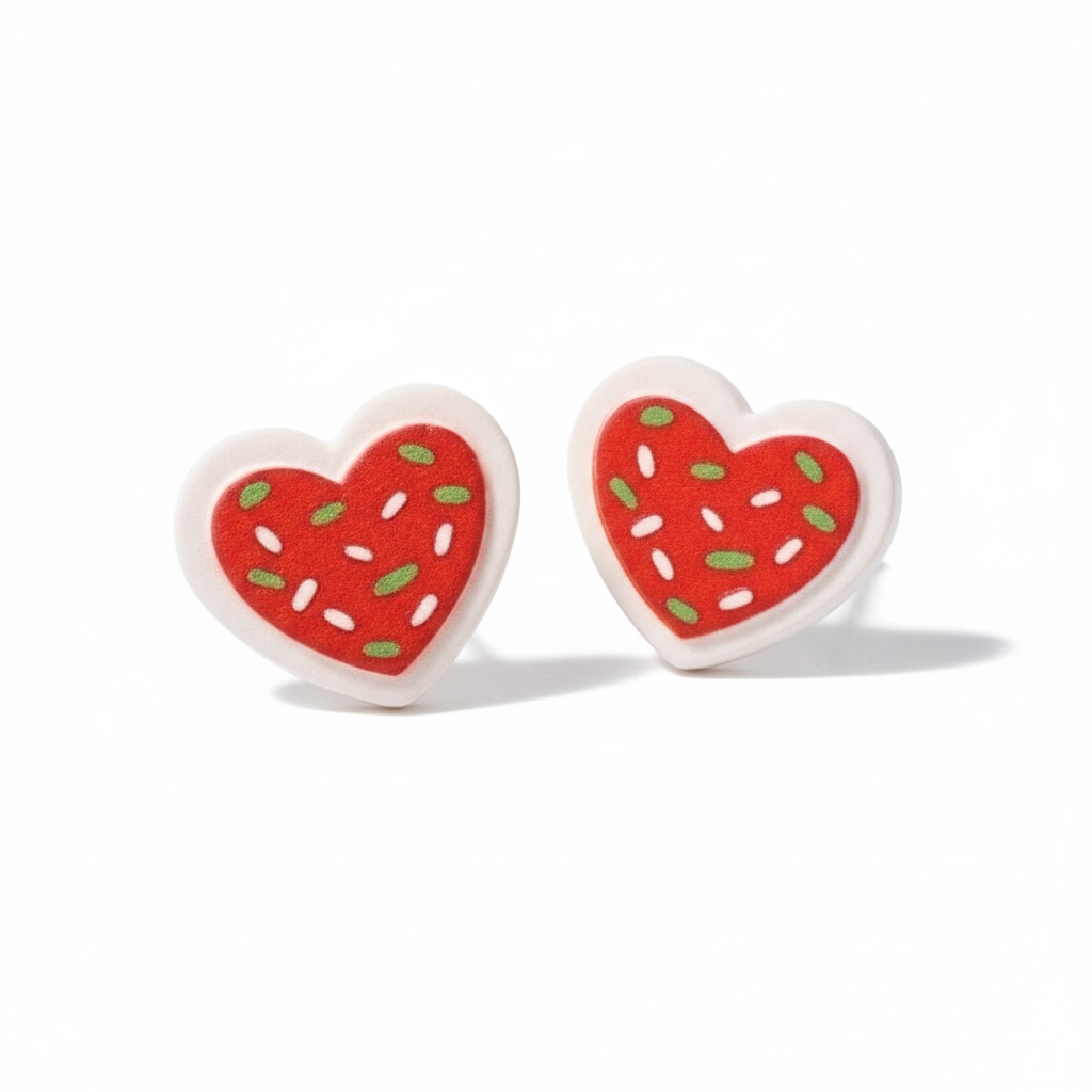 Polymer Clay Carved Cookie Heart Stud Earrings