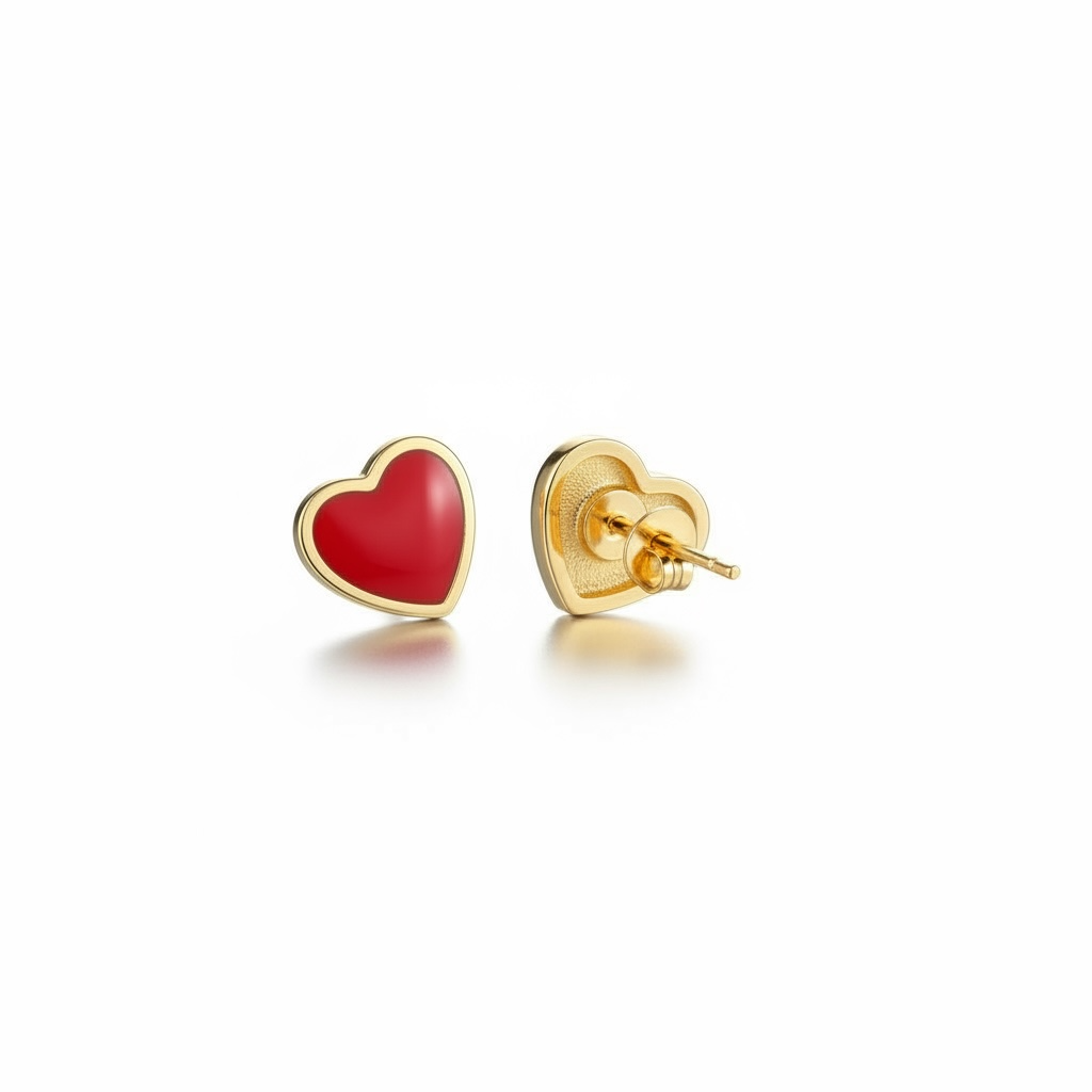 Gold Plated Epoxy Heart Post Earrings