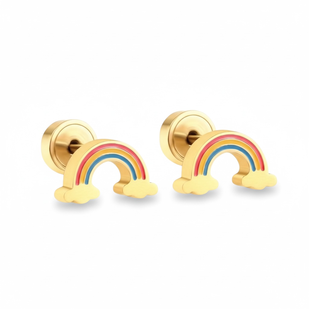 Gold Tone Rainbow Stud Earring