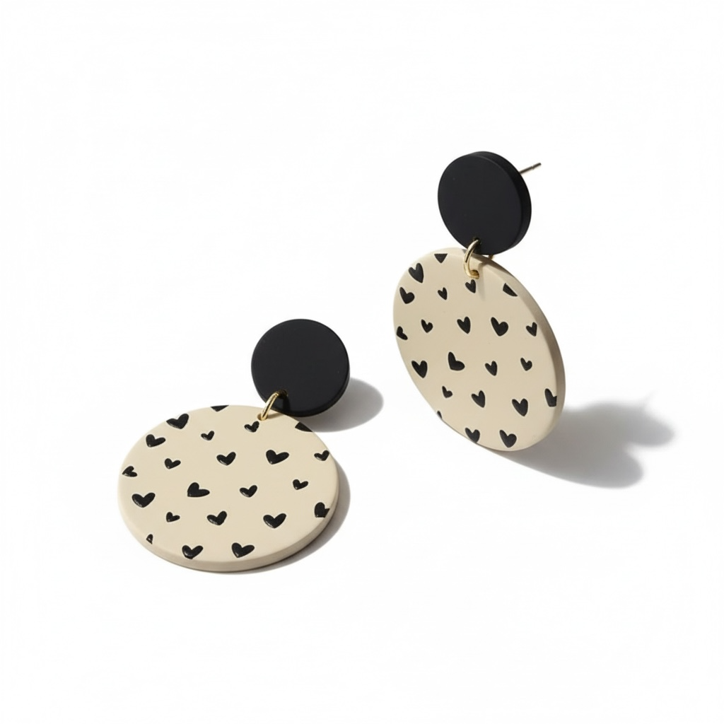 Circle Clay Dainty Hearts Drop Earrings