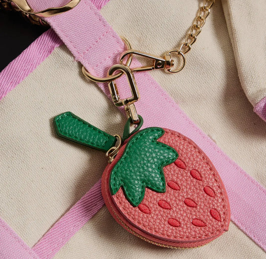 Strawberry-Inspired Leather
Pouch with Keychain Clip