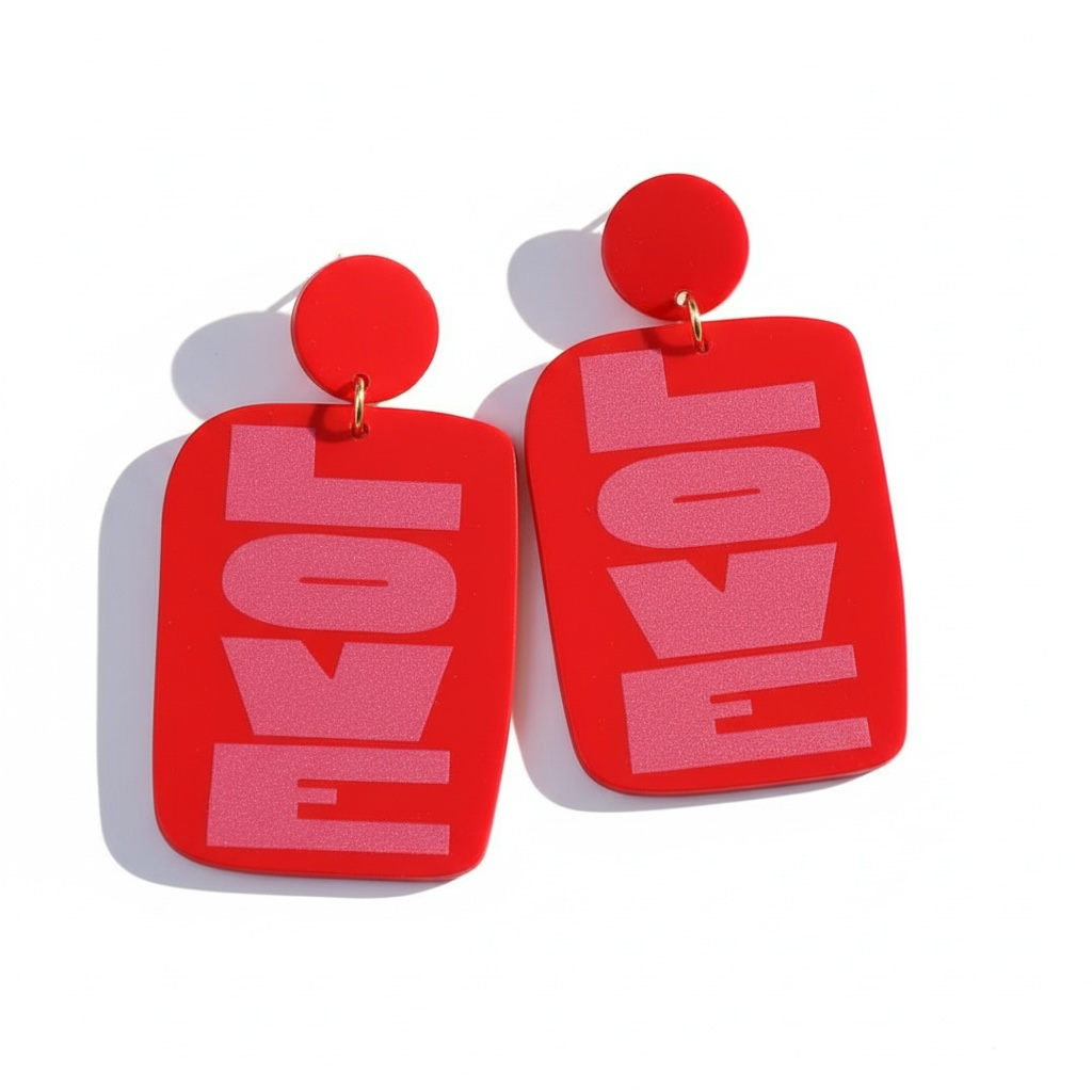 Red + Pink Retro LOVE Drop Earrings