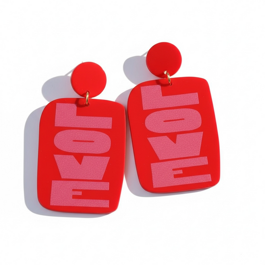 Red + Pink Retro LOVE Drop Earrings
