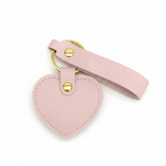 Pink Faux Leather Heart Keychain
