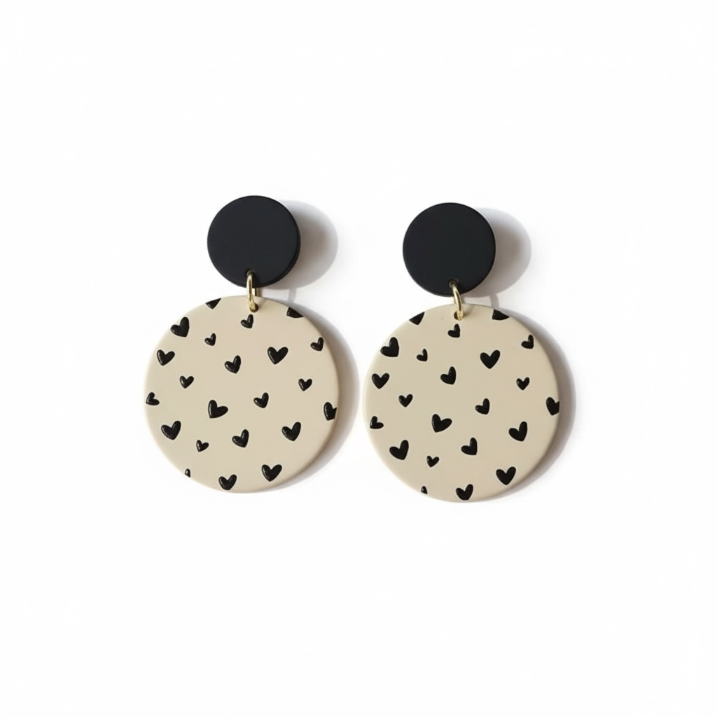Circle Clay Dainty Hearts Drop Earrings