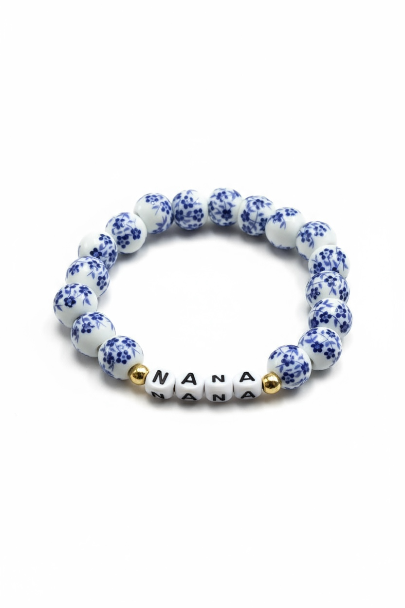 Blue & White Porcelain Ceramic Bead Stretch Bracelet