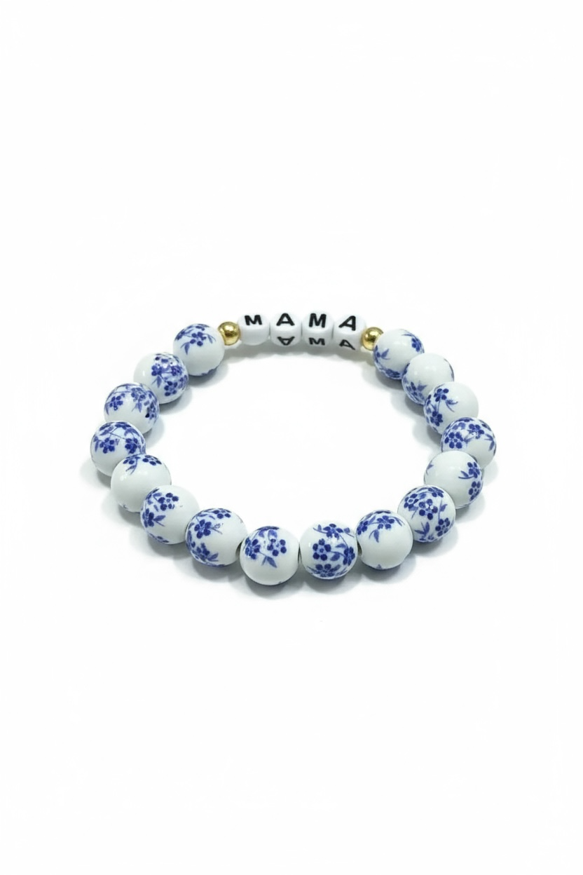 Blue & White Porcelain Ceramic Bead Stretch Bracelet