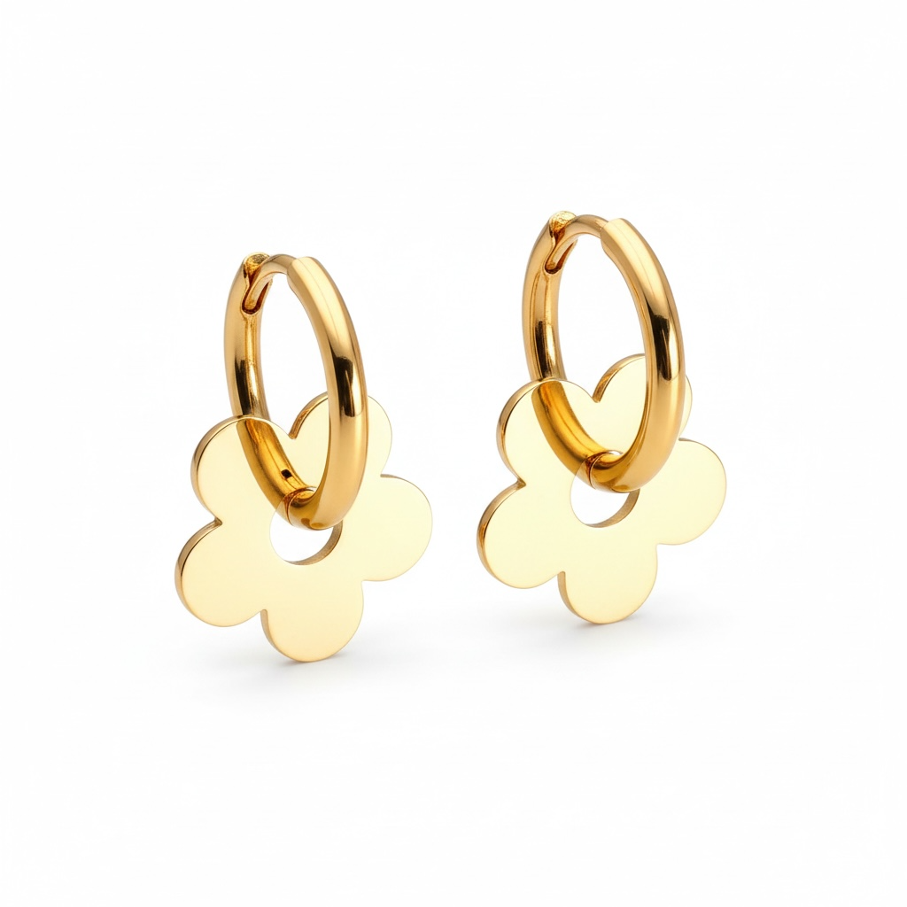 18k Gold-Plated Flower Hoop Earrings