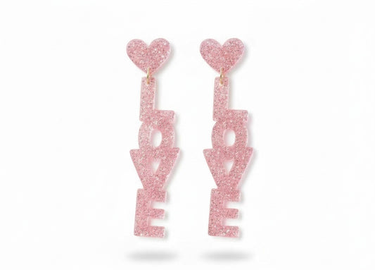 Glitter Acrylic LOVE Dangle Drop Earrings