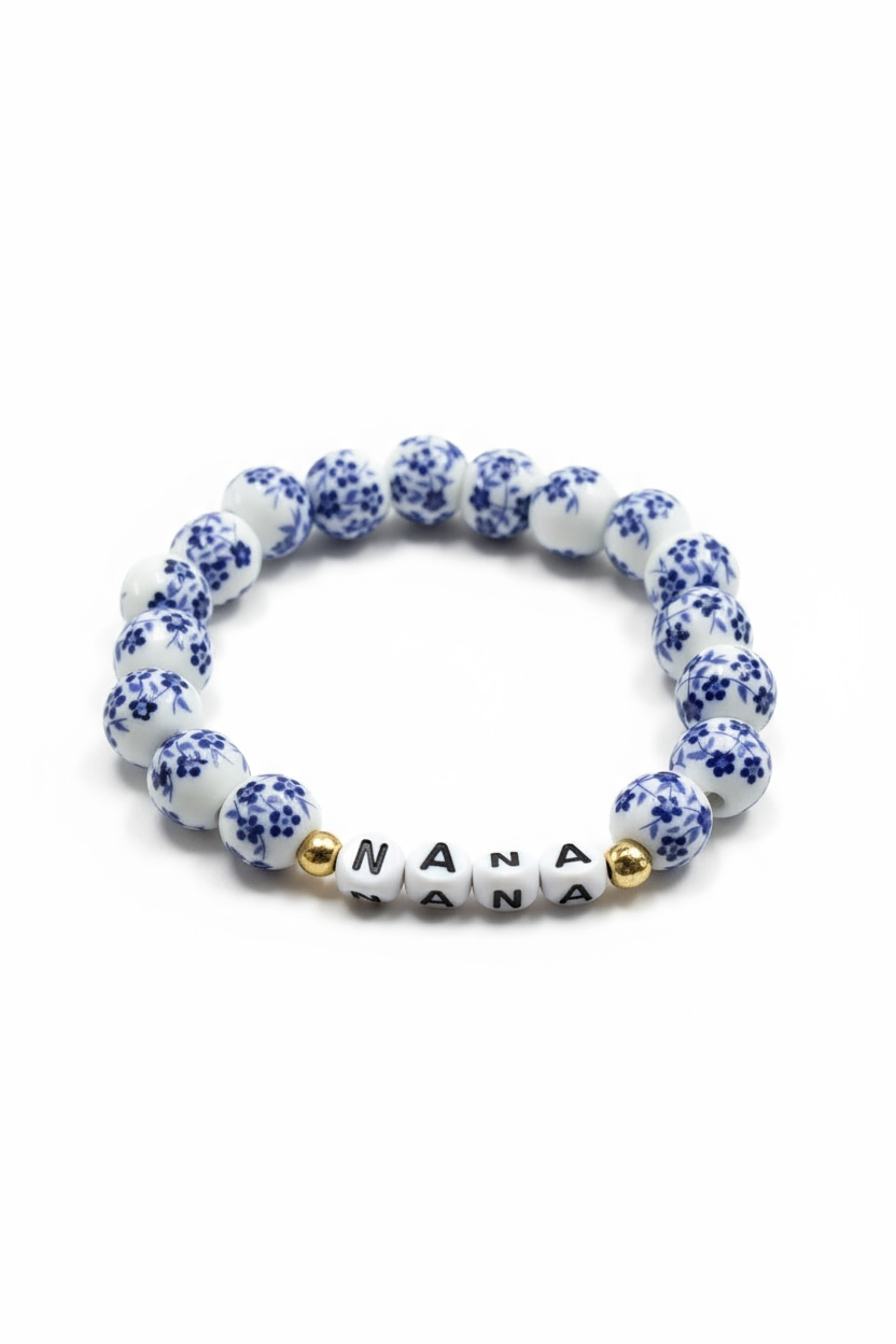 Blue & White Porcelain Ceramic Bead Stretch Bracelet