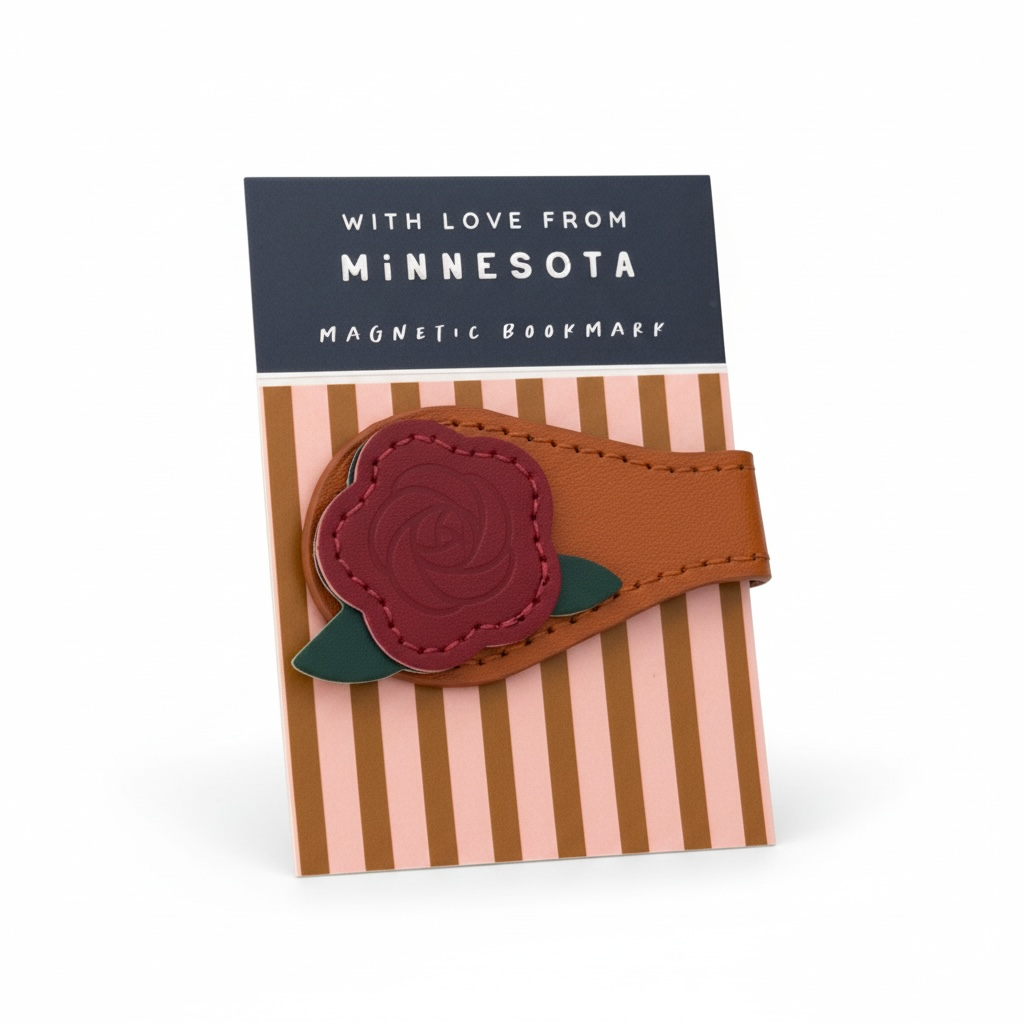 Faux Leather Magnetic Bookmark - Vintage Rose