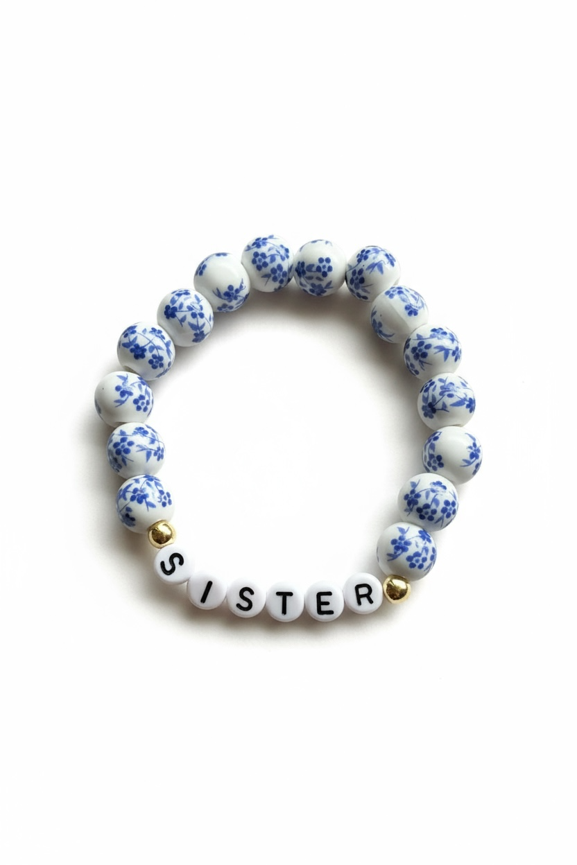 Blue & White Porcelain Ceramic Bead Stretch Bracelet