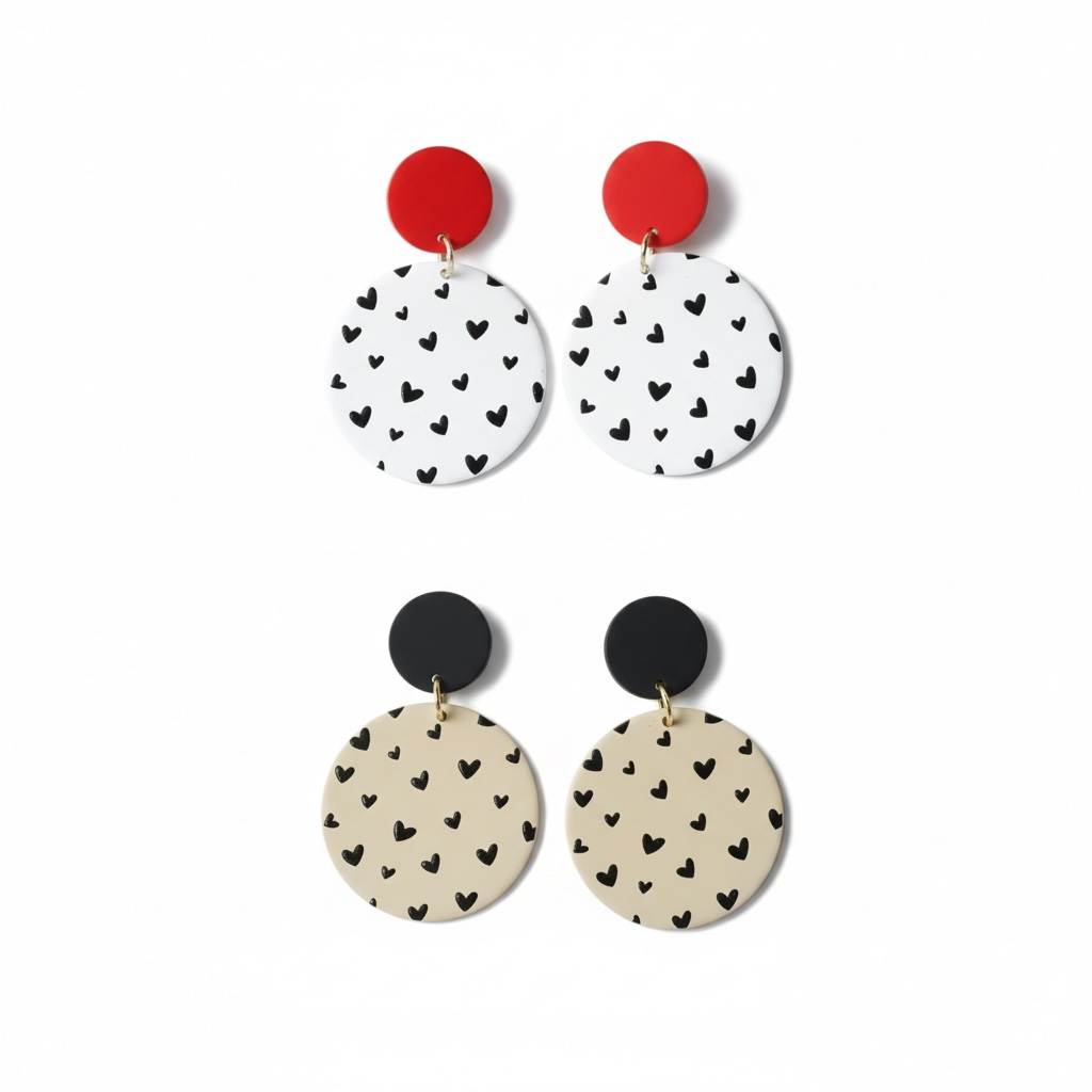 Circle Clay Dainty Hearts Drop Earrings