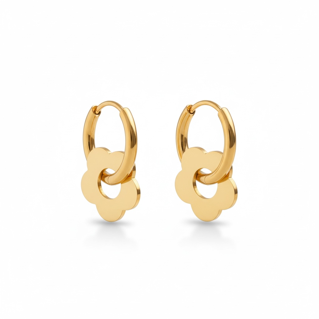 18k Gold-Plated Flower Hoop Earrings