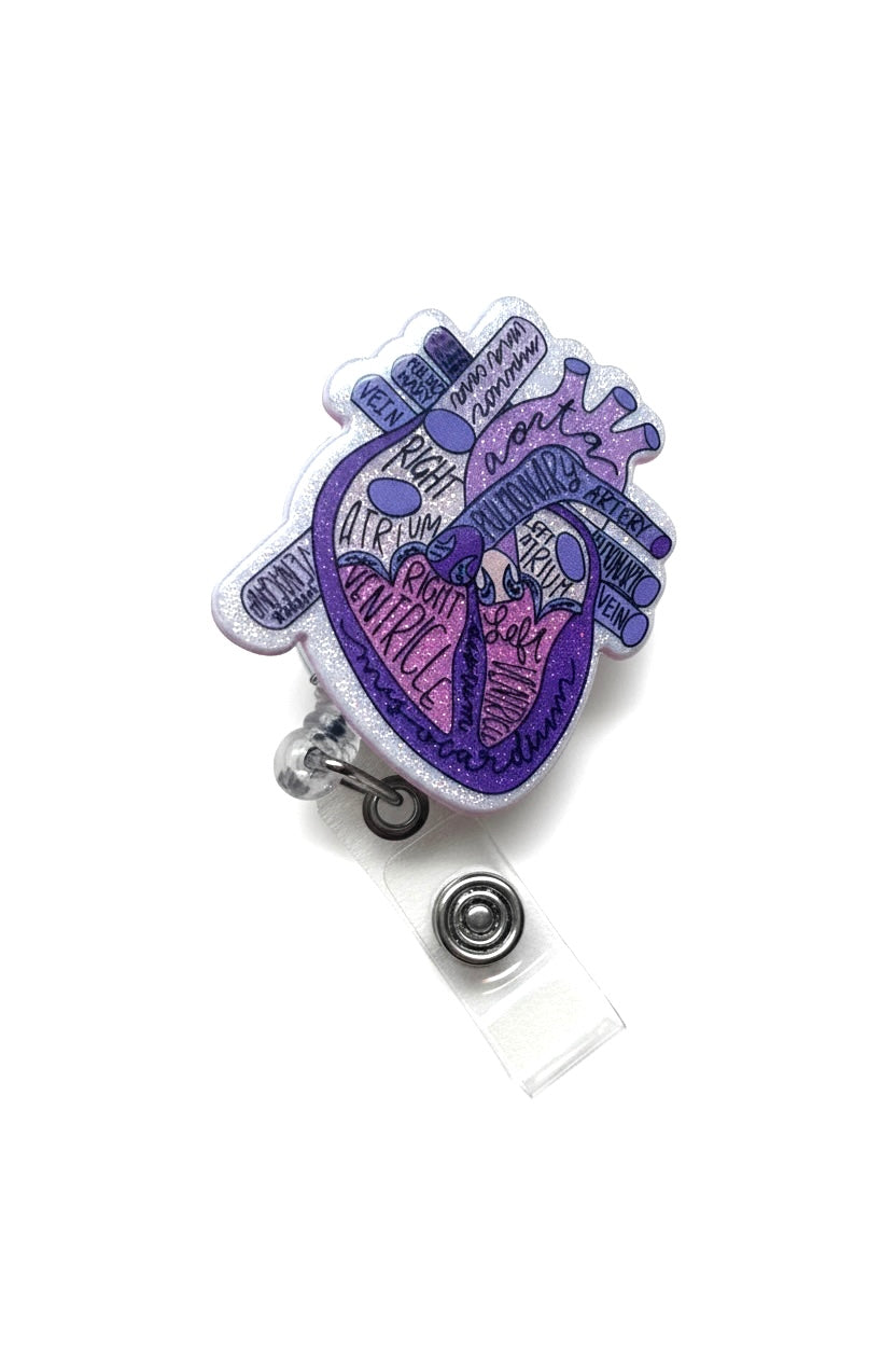 Glitter Heart Diagram Acrylic Badge Reel