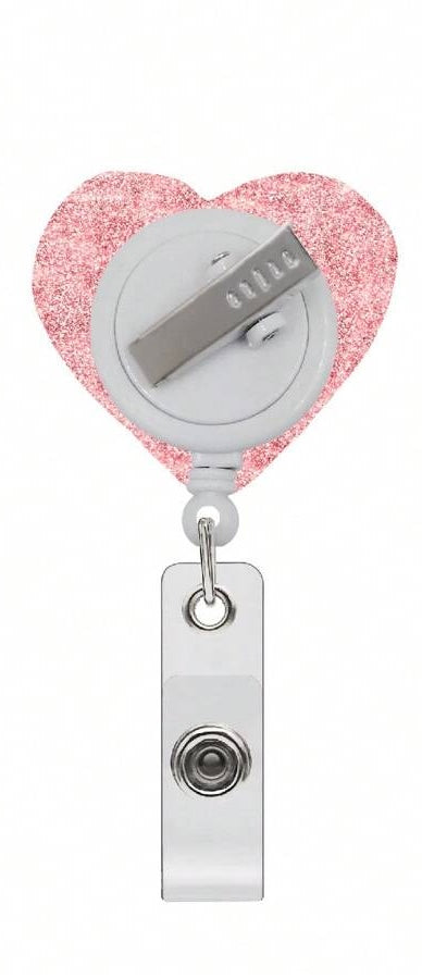 Pink Glitter Heart Badge Reel