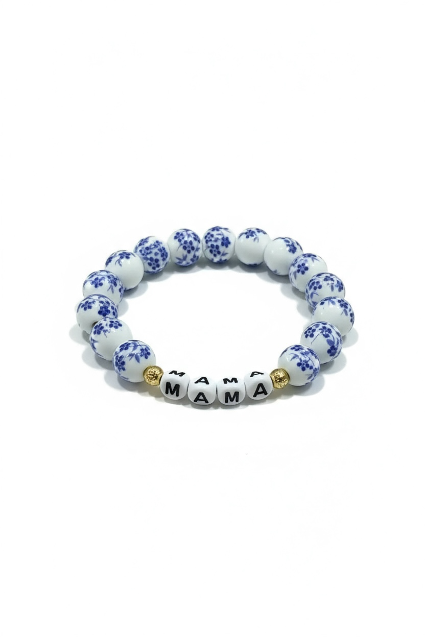 Blue & White Porcelain Ceramic Bead Stretch Bracelet
