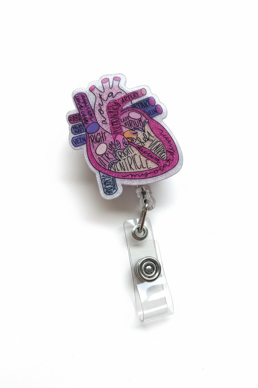 Glitter Heart Diagram Acrylic Badge Reel