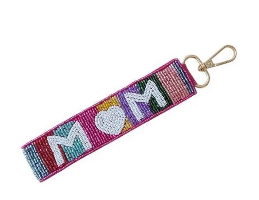 Mom Beaded Wristlet Keychain